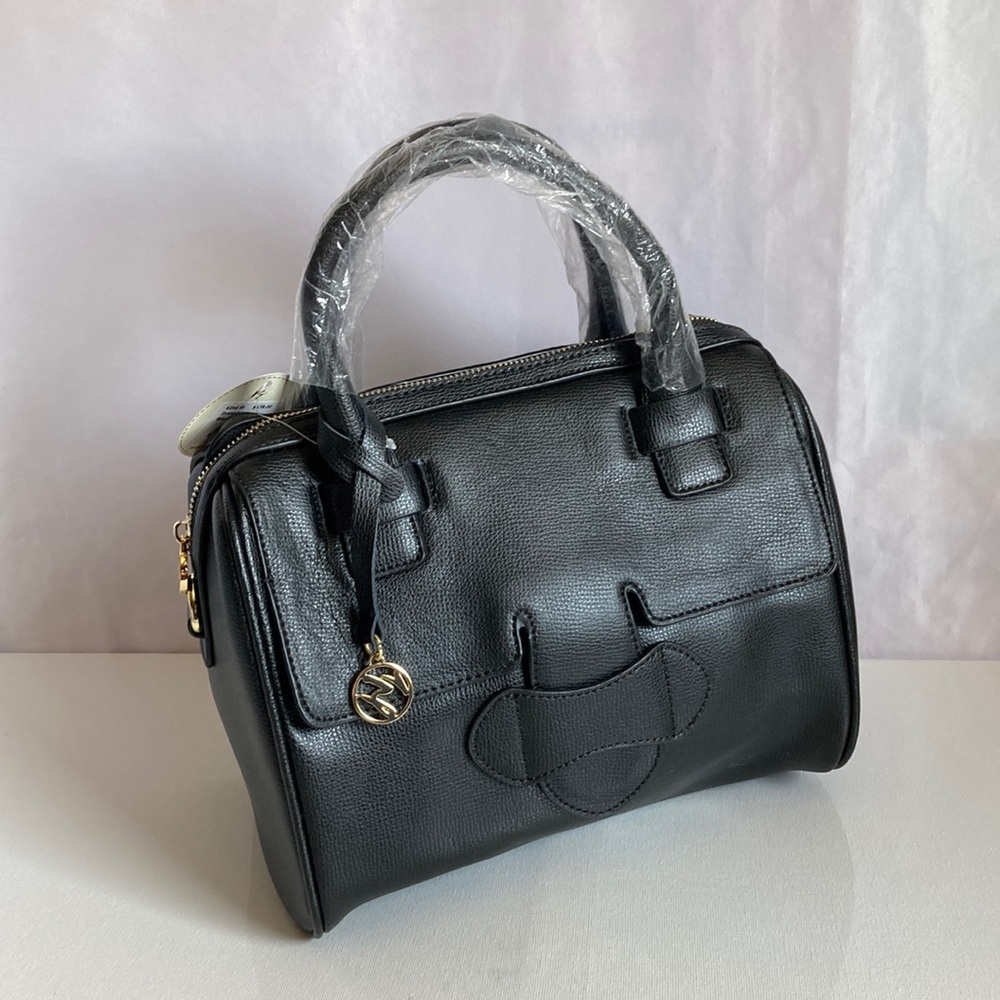 Real Simple Black/Gold Vegan Leather Satchel